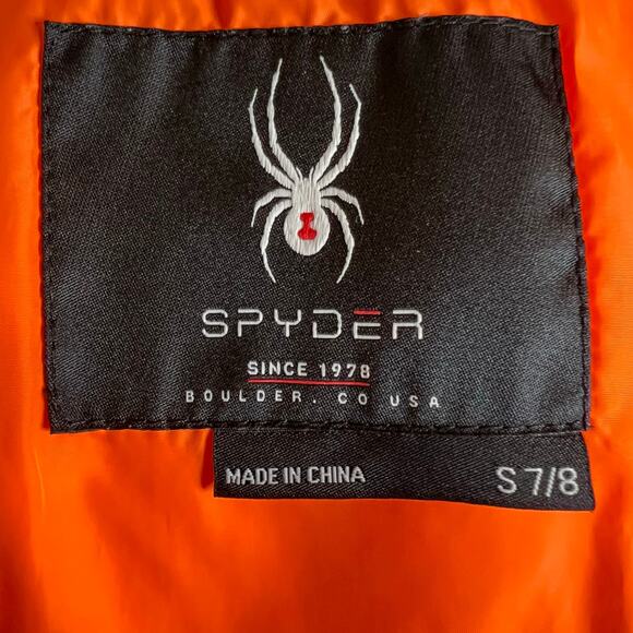 SPYDER Hooded Puffer Jacket in Blue & Orange Boys Winter Coat Size 7/8 Youth - Picture 7 of 10